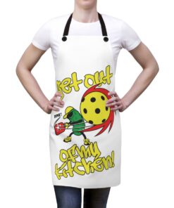 Get Out of My Kitchen Apron with woman and white background
